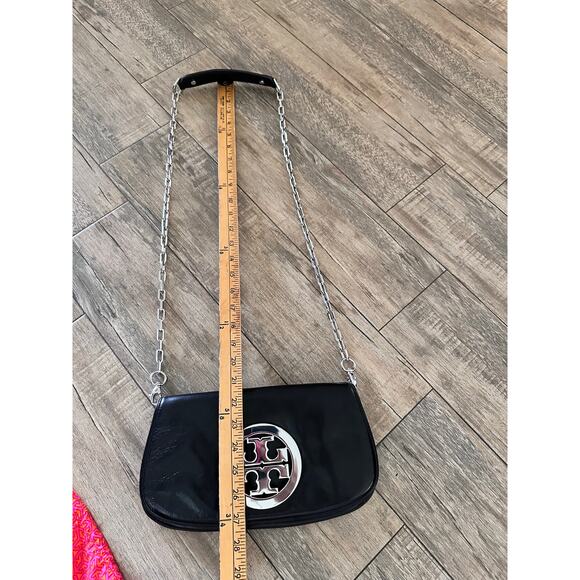 Tory Burch Women's Black Reva Flap Chain Leather Logo Crossbody Bag - Picture 10 of 13